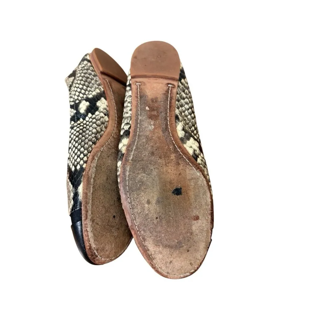 Tory Burch Ballet Flats Womens Sz 8 Cap Toe Minnie Snake Skin Print